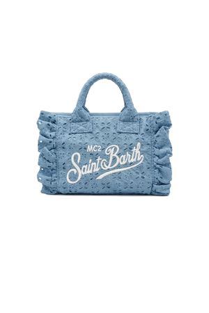 Borsa Vanity mini volant in cotone sangallo blu SAINT BARTH KIDS | VAMI01800549L